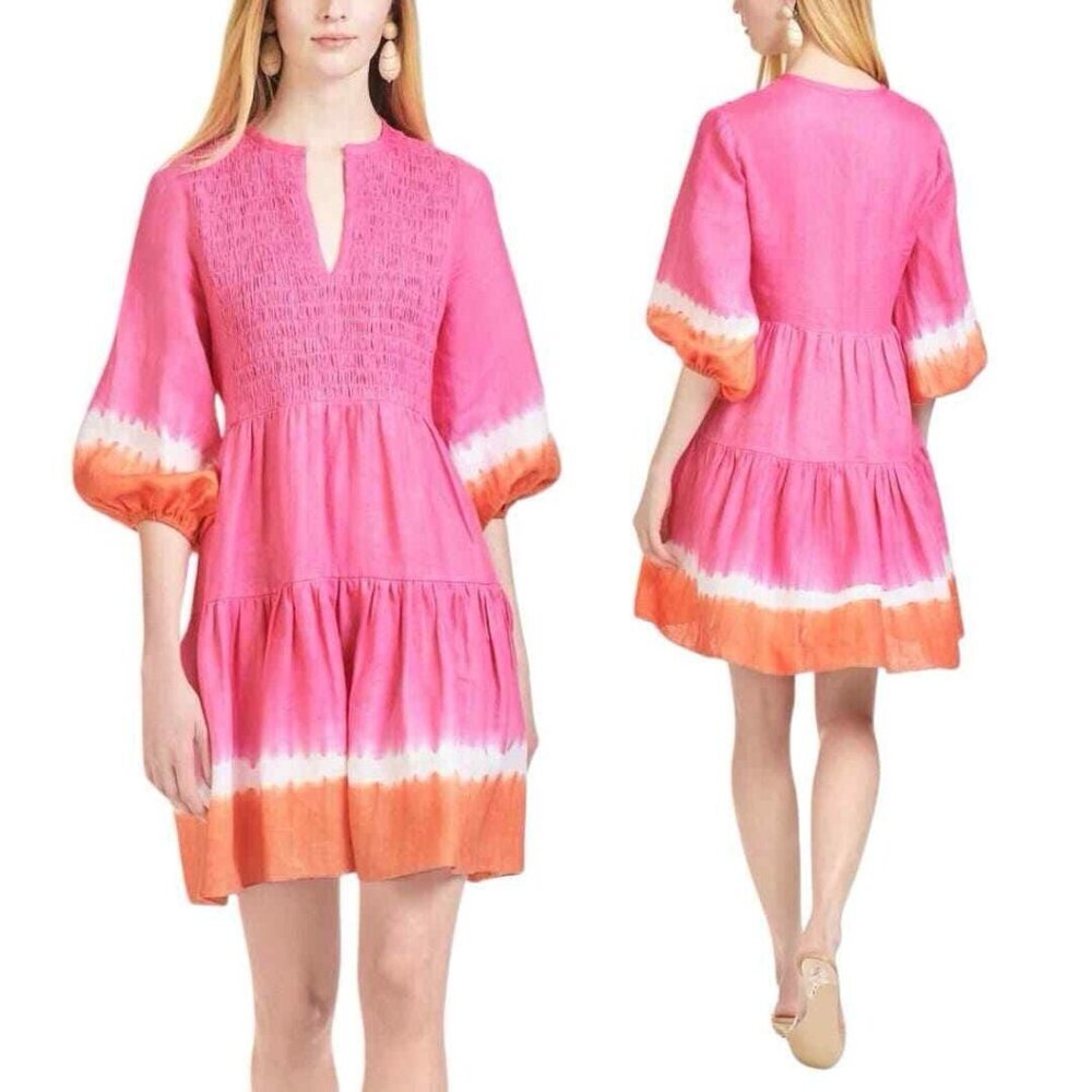 Sachin + Babi Size XS Pink Tie-Dye Cotton Puff Sleeve Babydoll Mini Coco Dress